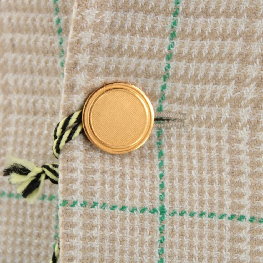 Sartorio Kiton NWT Wool/Linen Sport Coat Size 50R 40R US Beige/White/Green Plaid